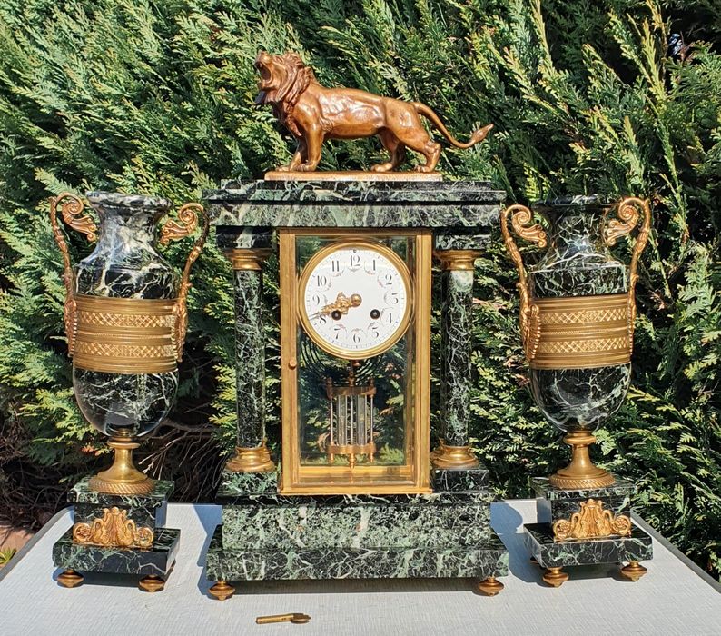 Zegar kominkowy brąz złocony antyk XIXwiek forgllas+przystawki prezent