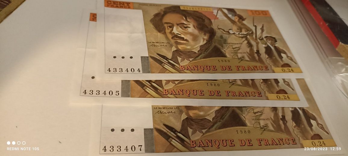 100 francos de 1980 em ótimo estado
