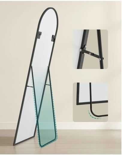 lustro stojące z czarną wąską aluminiową ramą 160x50cm szkło hartowane