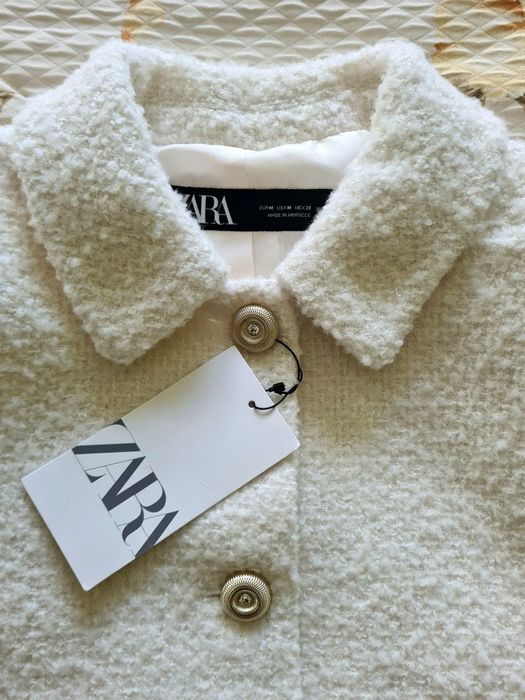 Krótka kurtka boucle Zara M żakiet marynarka kieszenie nowa