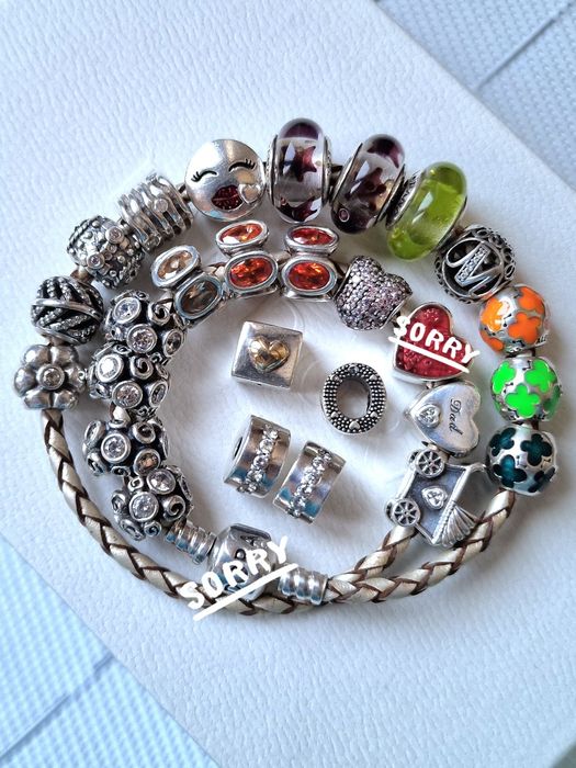 Contas da Pandora Corações Plumas Flores Muranos Clips