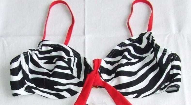 Kostium kąpielowy bikini Zebra czerwone dodatki 38 B Gloockler