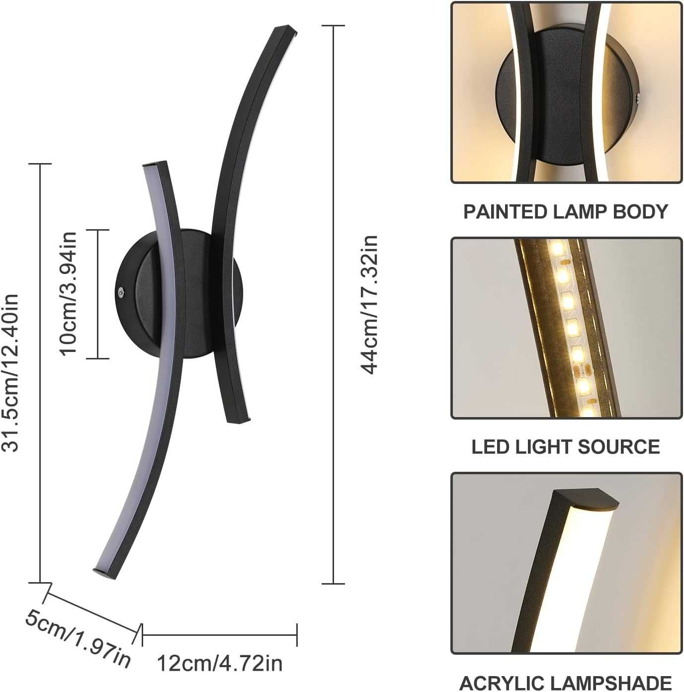 Nowoczesny Kinkiet Lampa Ścienna LED 20 W Ciepła Biel 3000K