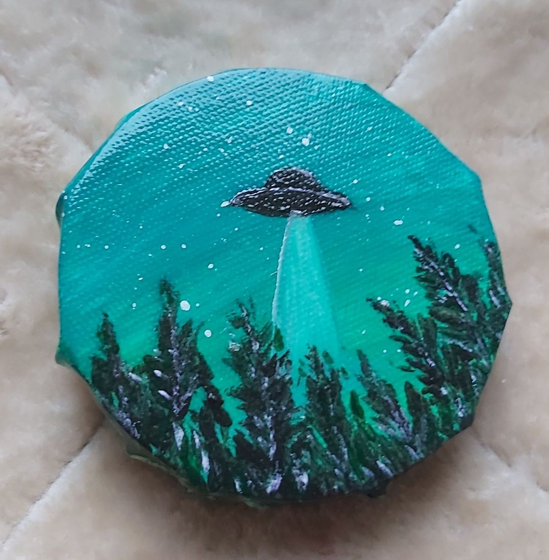 UFO obraz akrylowy płótno okrągłe 10x10cm abstrakcja pejzaż