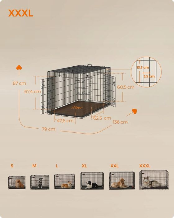 Klatka Kojec dla psa XXL Transporter Kennel 136 x 87 x 79 cm