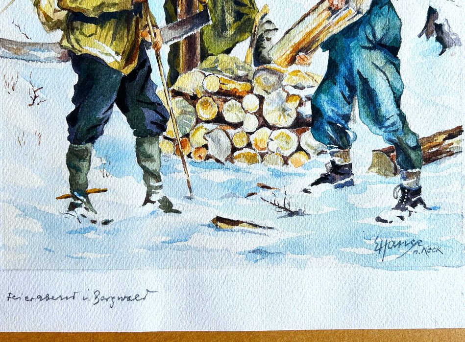 Otto Keck, Akwarela Po pracy w Bargwaldzie, Feierabend im Bergwald