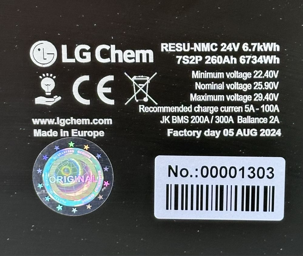 Акумулятор LG Chem 7S2P 260Ah 6.7kWh BMS 200A Smart для 24V інверторів