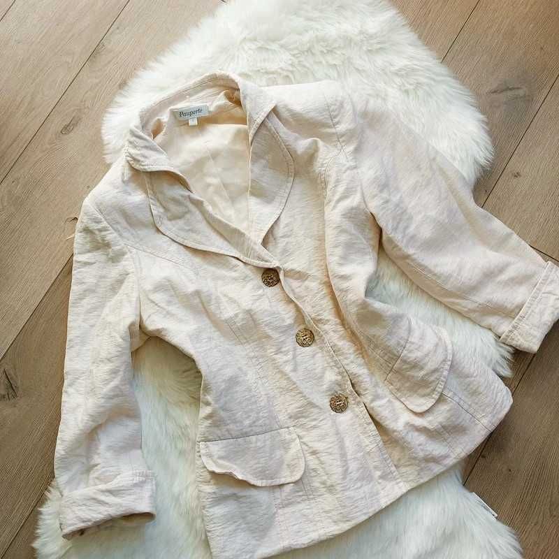Kremowy żakiet marynarka vintage retro bawełna wiskoza S M