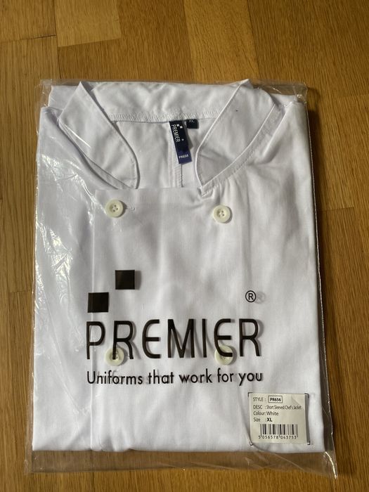 Fartuch Kucharski PREMIER Krotki Rekaw Bialy 2 Rzedy Guzikow Roz. XL