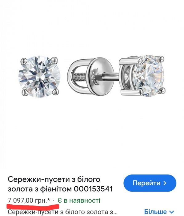 Золоті сережки-пусети з фіанітами 585