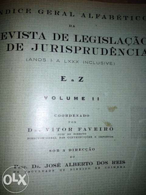 ÍNdice da Revista de Legislação e Jurisprudência (2 vols encadernados)