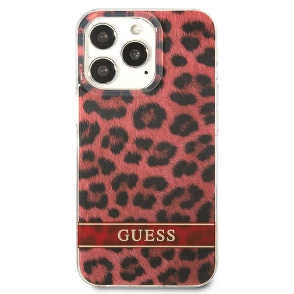 Etui Ochronne Guess Leopard do iPhone 13 - Czerwone Stylowe Wzory