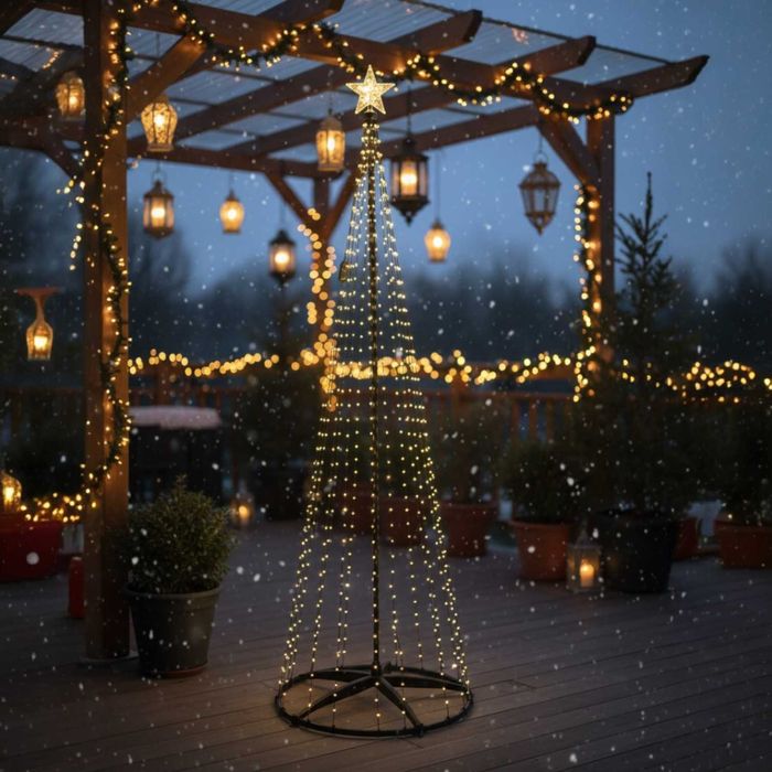 Duża Świąteczna Choinka LED 220 cm Na Metalowym Stelażu Biała Ciepła