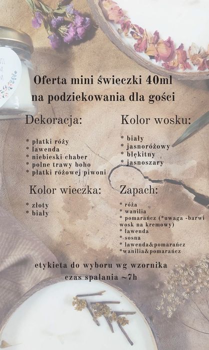 Świeczki sojowe upominki podziękowania dla gości ślub wesele komunia