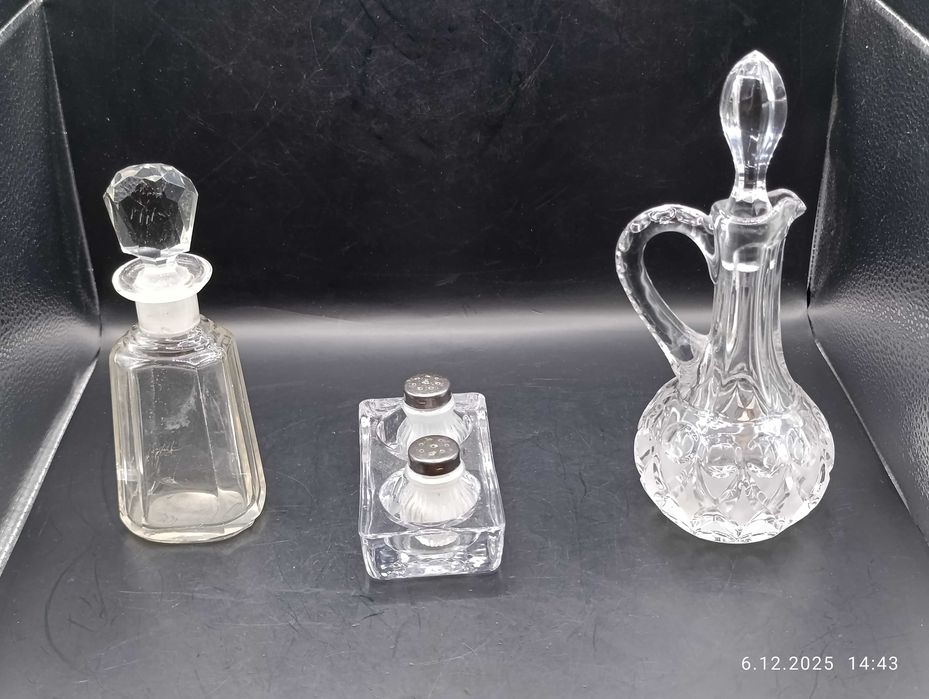 Stary Zestaw: butelka, karafka, solniczki WMF