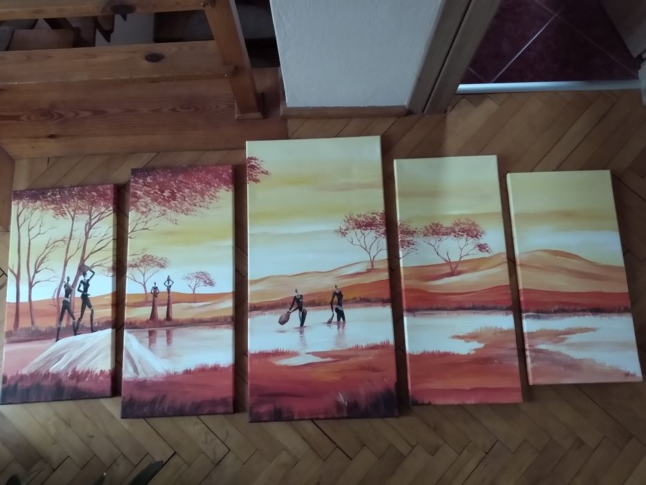 Obraz recznie malowany na plotnie z 5 części