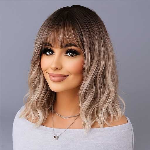 Peruka damska blond ombre popielata z grzywką Włosy falowane