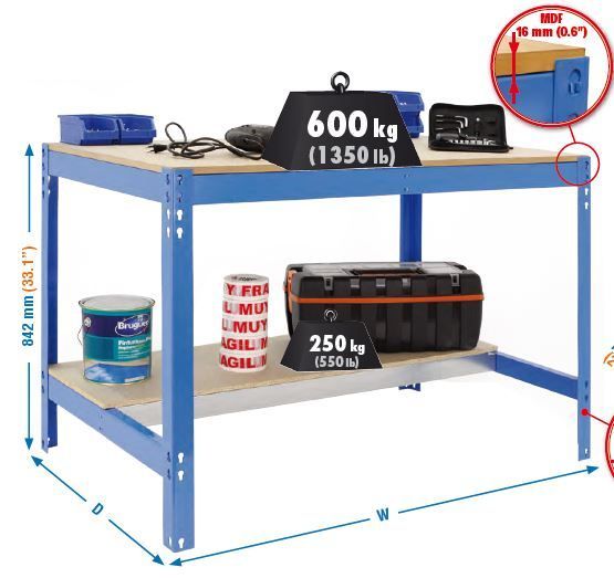 Bancada de Trabalho BT0 Capac 600 kg 1510x760 Azul tampo em madeira