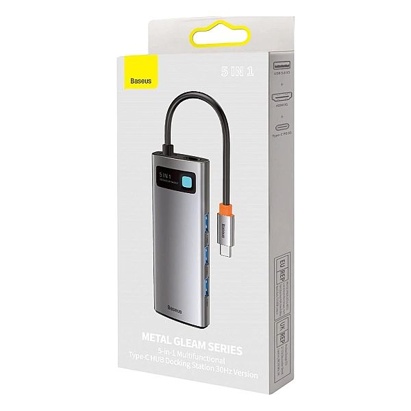 Baseus Metal Gleam Series multifunkcjonalny HUB USB 5w1 USB Typ C PD 1