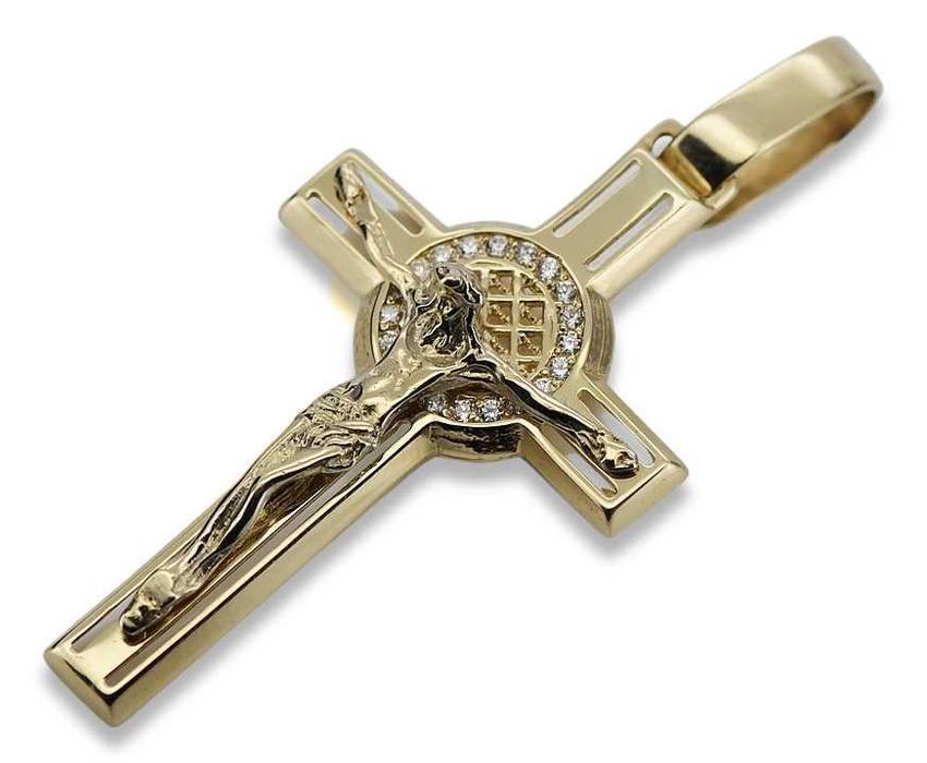 Złoty krzyżyk Katolicki zawieszka krzyż żółte białe złoto ctc027