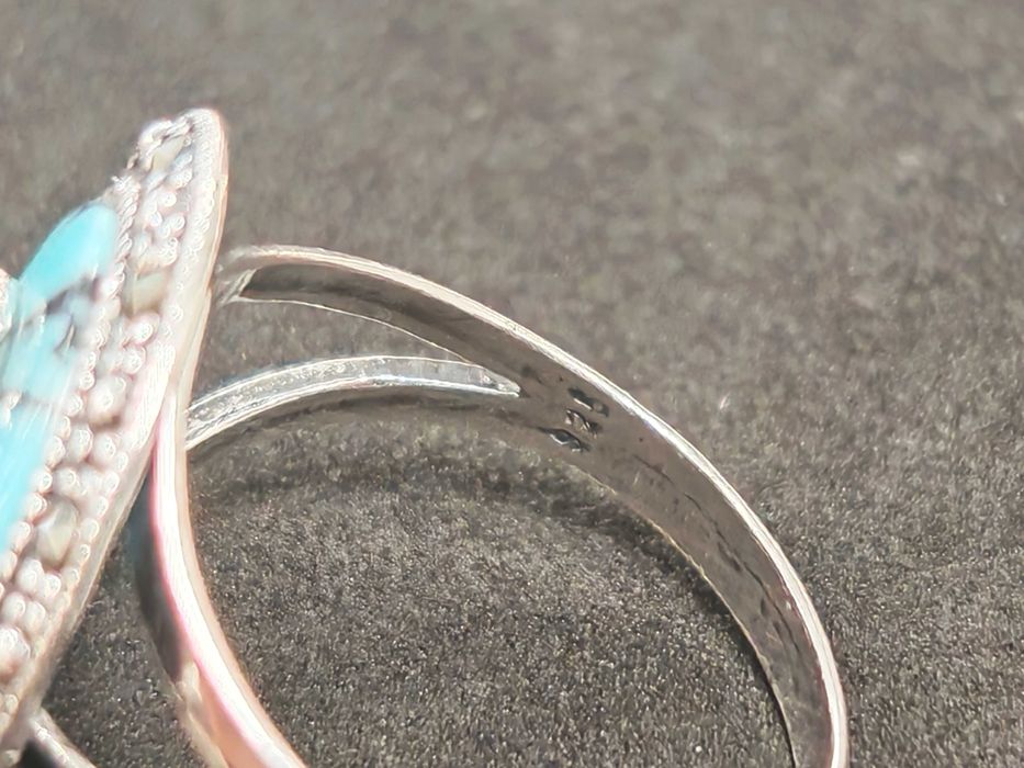 Piękny pierścień r.22 z Turkusem i Markazytami p925 4,95g Nieużywany