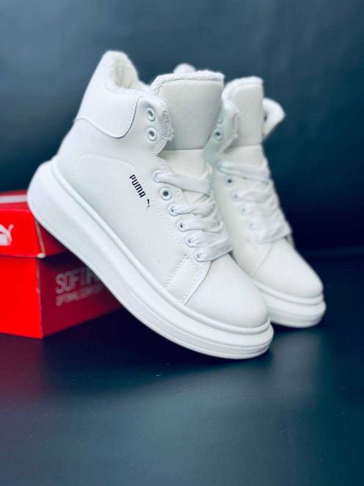 Женские зимние кроссовки puma белые натуральная кожа цена за пару