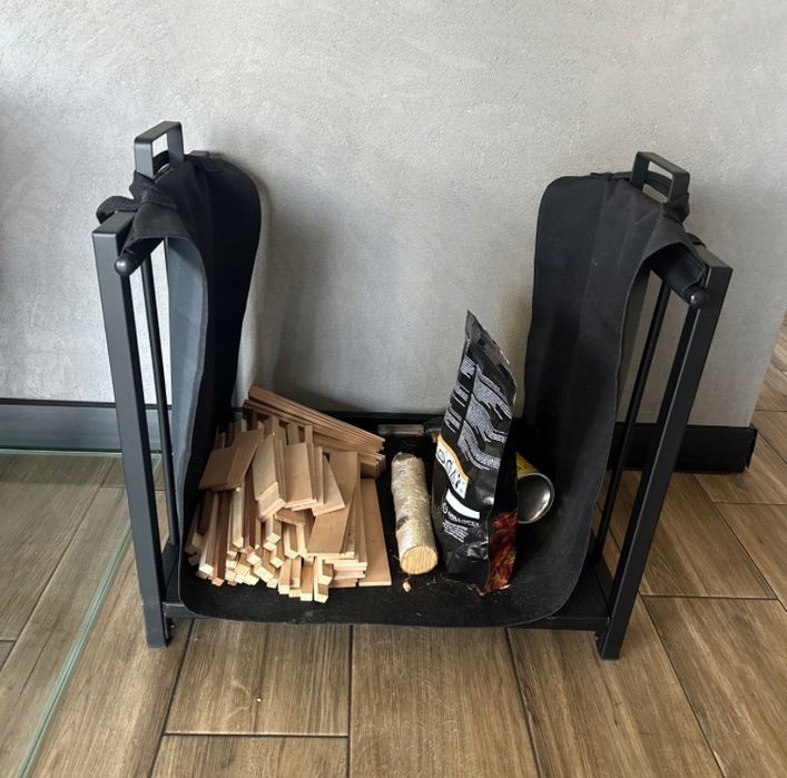 Metalowy Stojak na Drewno Kominkowe Opałowe do Kominka 2w1+Torba XXL