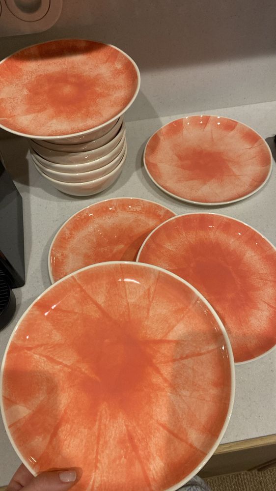 Zastawa śniadaniowa Zara Home talerze miseczki pomarańcz ceramika
