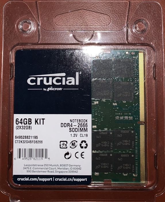 RAM 64GB 2x32GB PC4 21300 23400 25600 DDR4 2666 2933 3200 sodimm