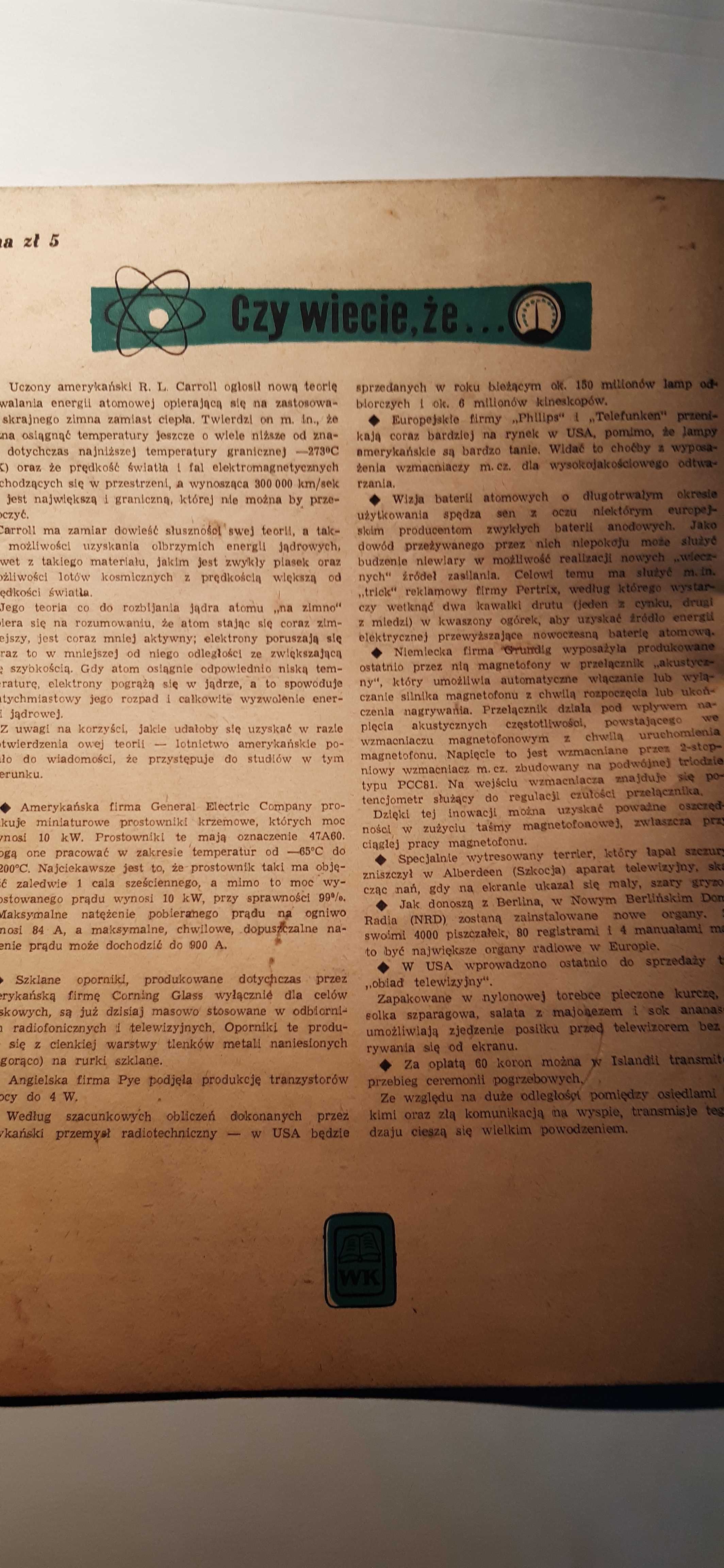 stare czasopismo radioamator sierpień 1957 rok