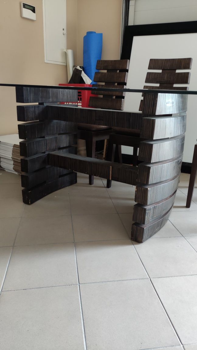 Szklany stół z krzesłami bambus 180x110x75