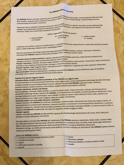 NOWY najlepszy na rynku laktator manualny Pur MilkSafe
