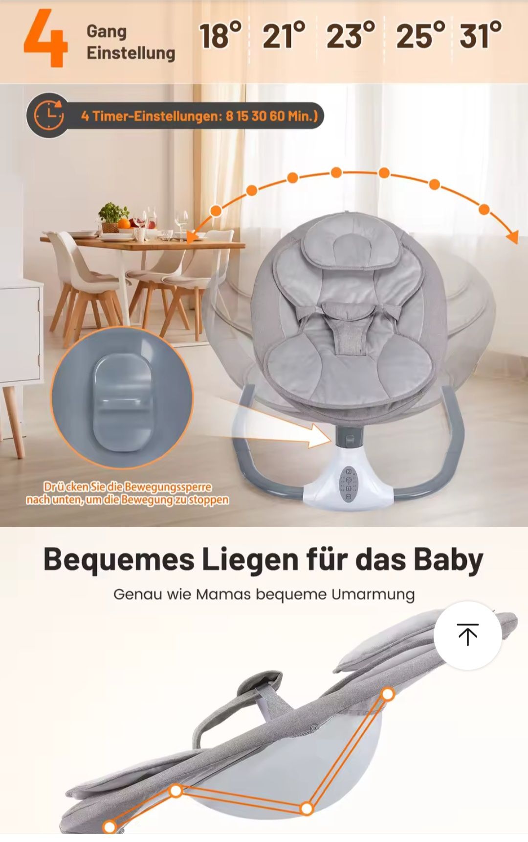 Wielofunkcyjna huśtawka elektryczna dla dziecka, 4 prędkości,bluetooth