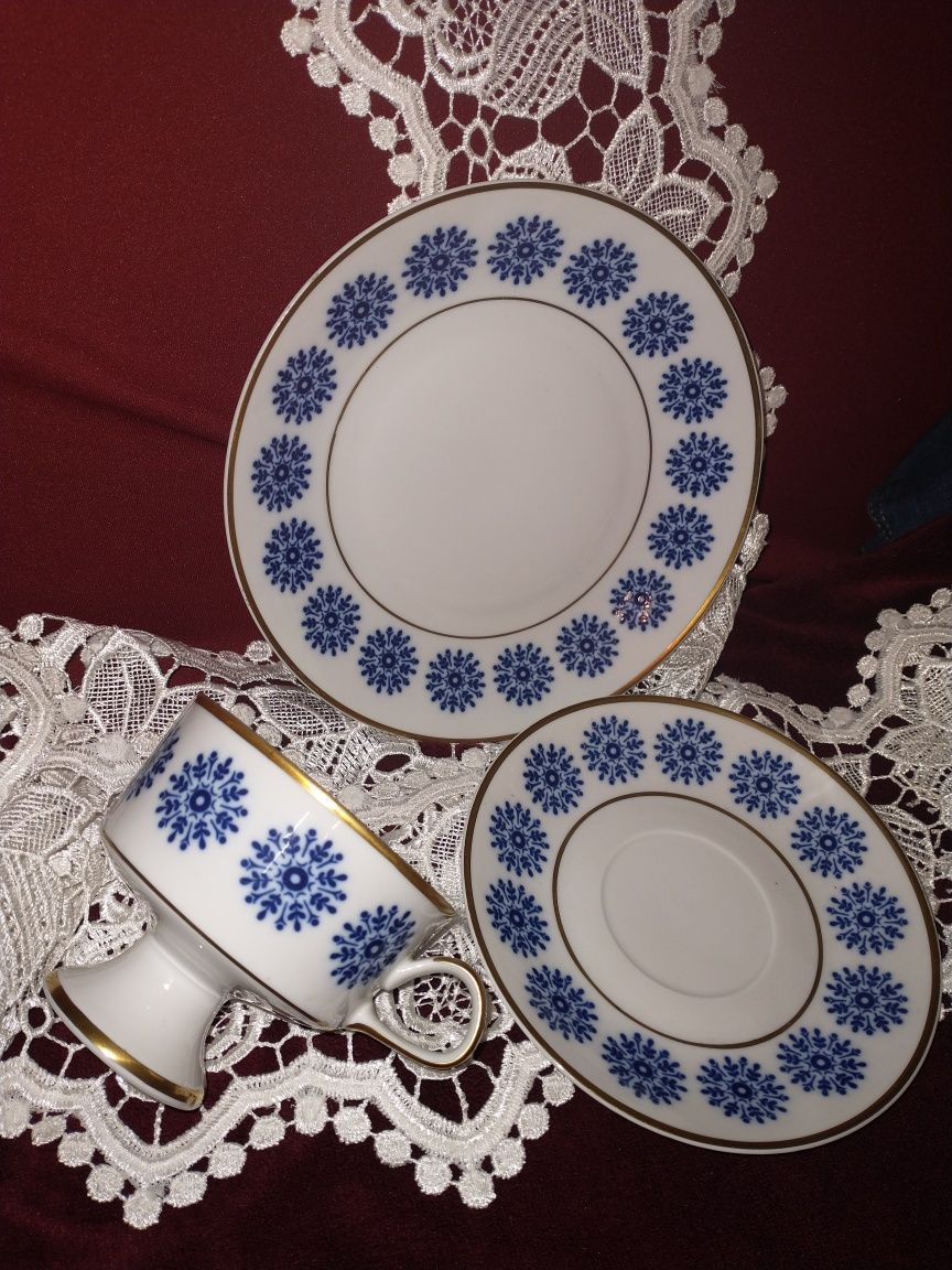 Porcelana Lichte malunek kobaltem i stare złoto, trio