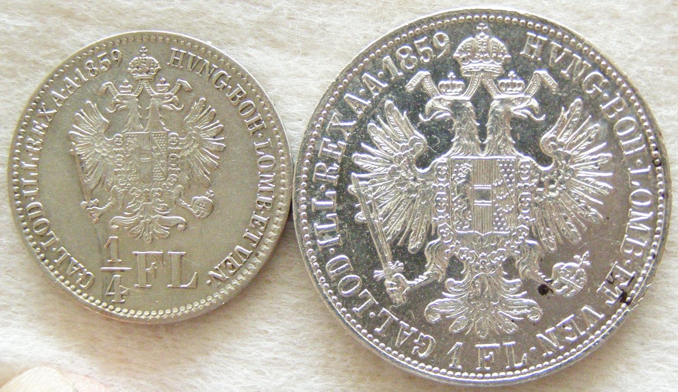 Monety Austro-Węgry floreny 1858,1873,1875,1877,1886 r.