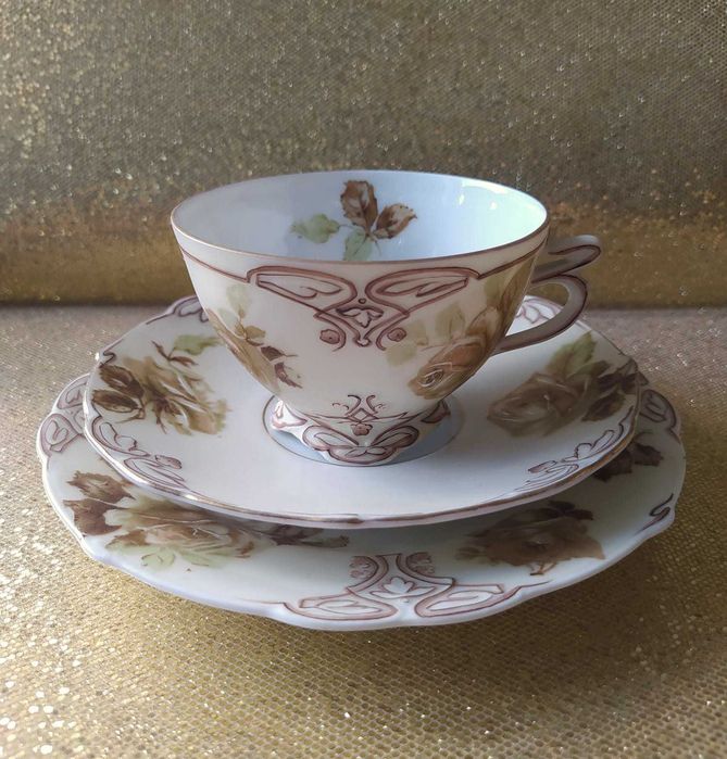 Przepiękna filiżanka trio Ohme Szczawienko Old Ivory, antyk, secesja