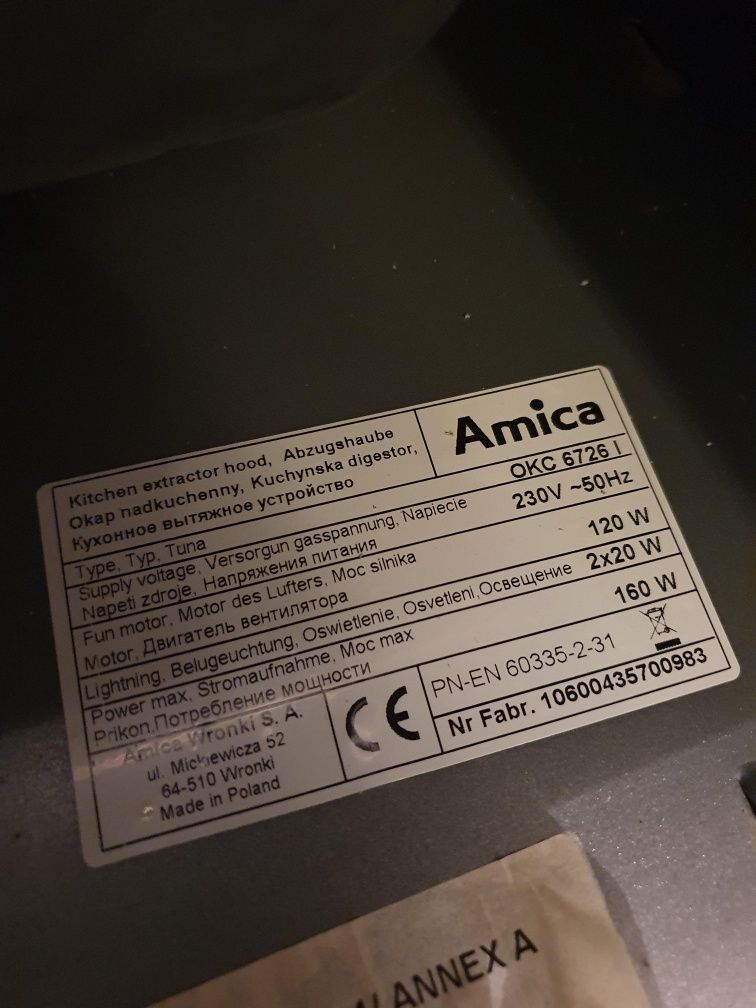Amica OKC6726I Czarny okap pochłaniacz