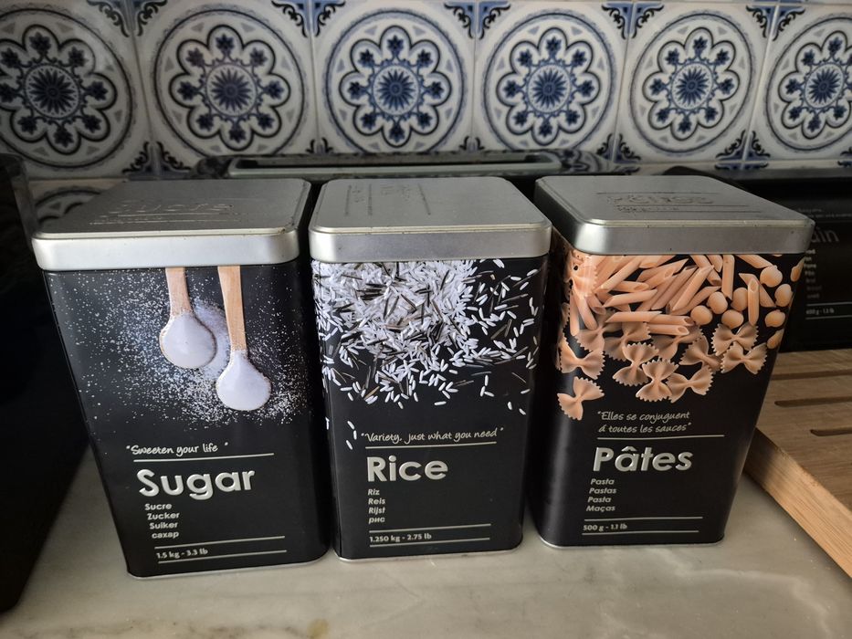 Caixas de arrumação massa, arroz e açúcar