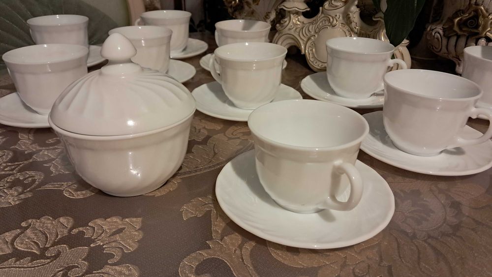 Serwis do kawy na 12 osób duralex biały,  filiżanka duraleks LUMINARC