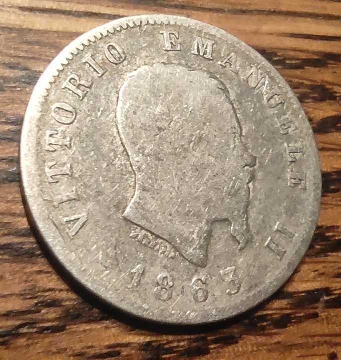 Moneta srebrna Włochy 1 lir 1863 typ M srebro ag