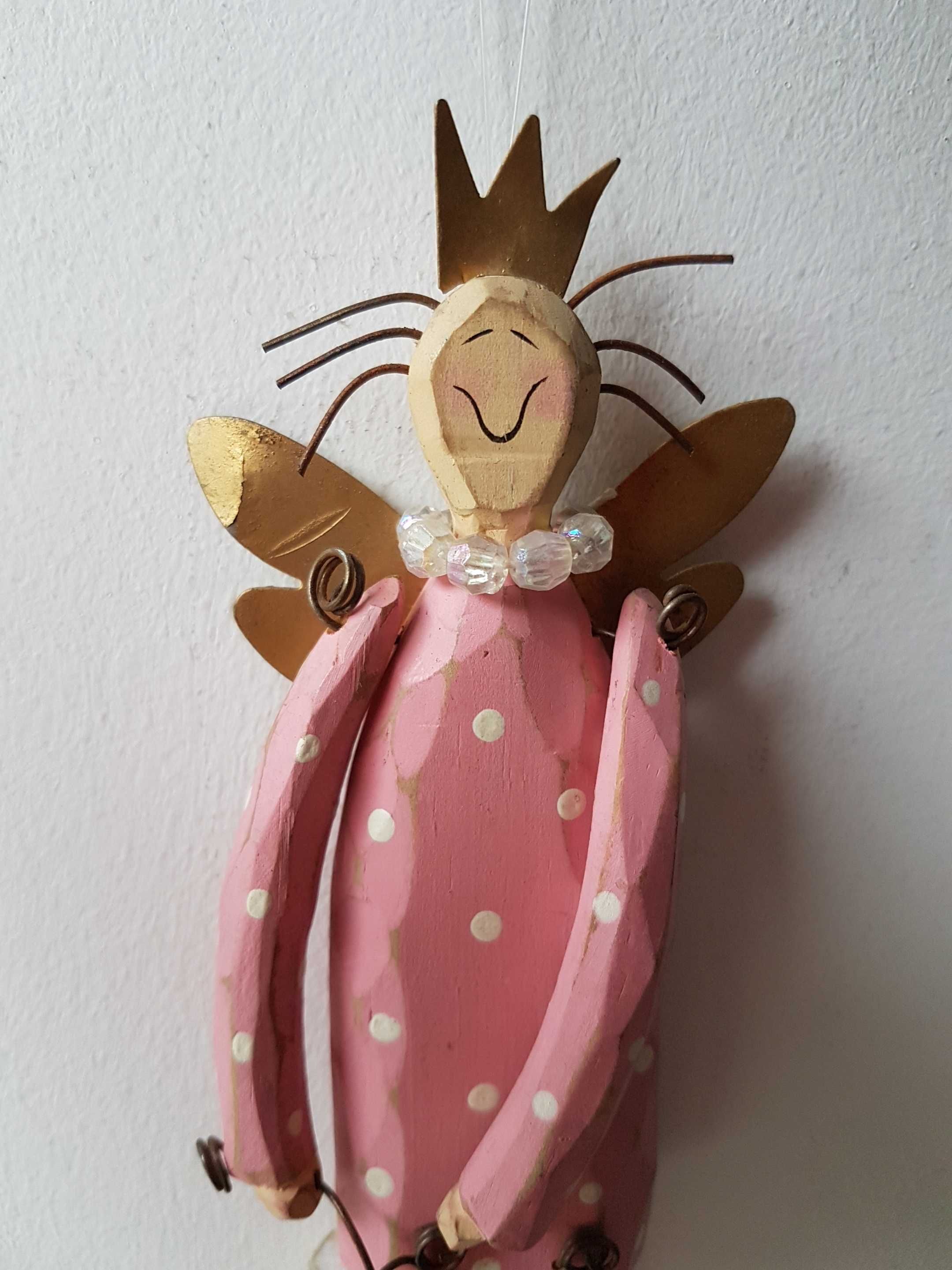 Drewniana zawieszka wróżka księżniczka w różowej sukience23cm HandMade