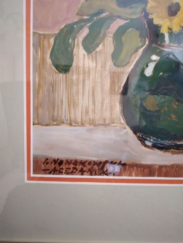 obraz olejny Irena Nowakowska - Acedańska tektura olej szyba kwiaty