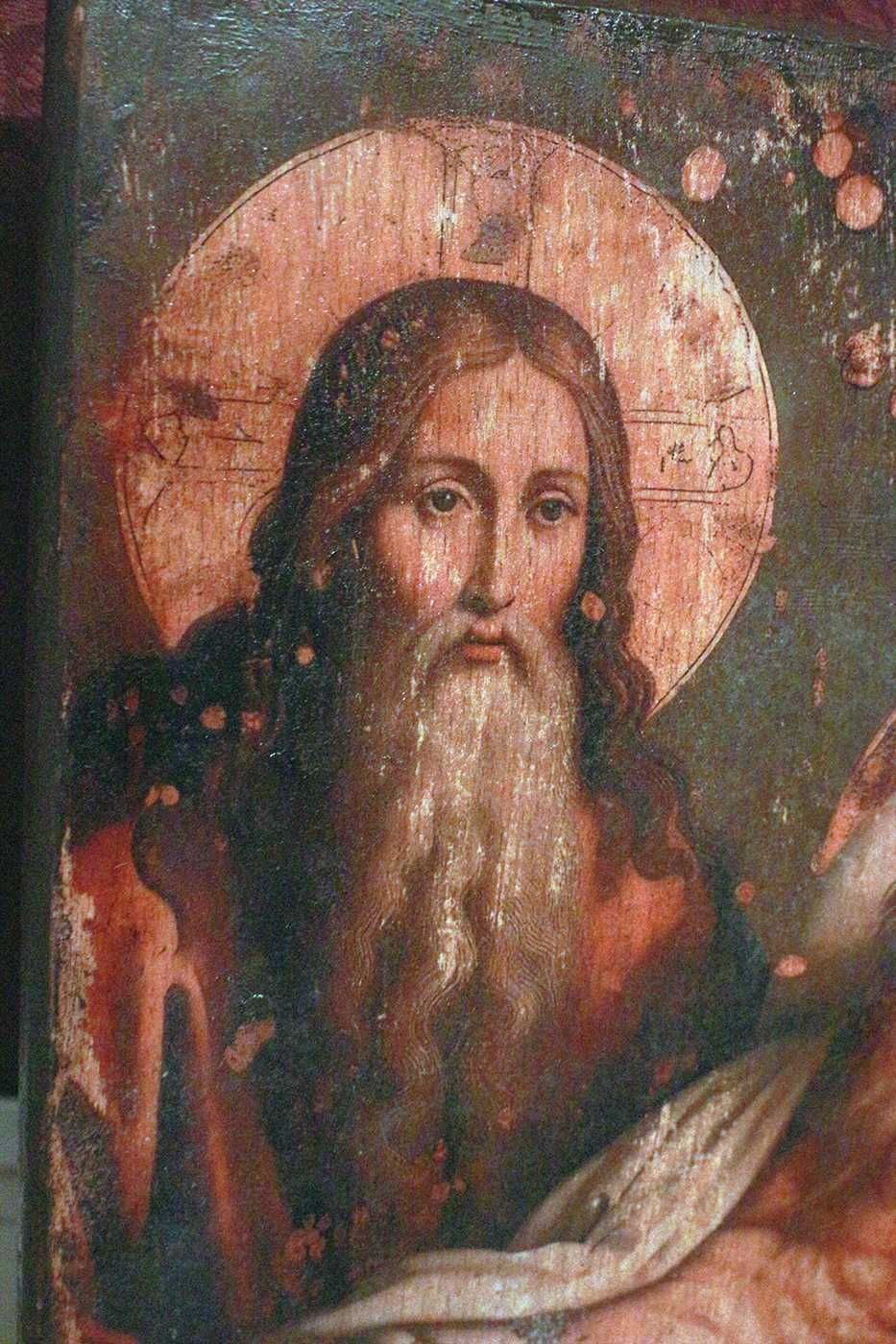 Необычная антикварная икона на доске  (Иисус и апостол)