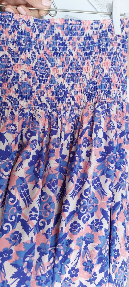 Sukienka maxi bez ramiączek wzorki piękne kolory lato odkryte plecy