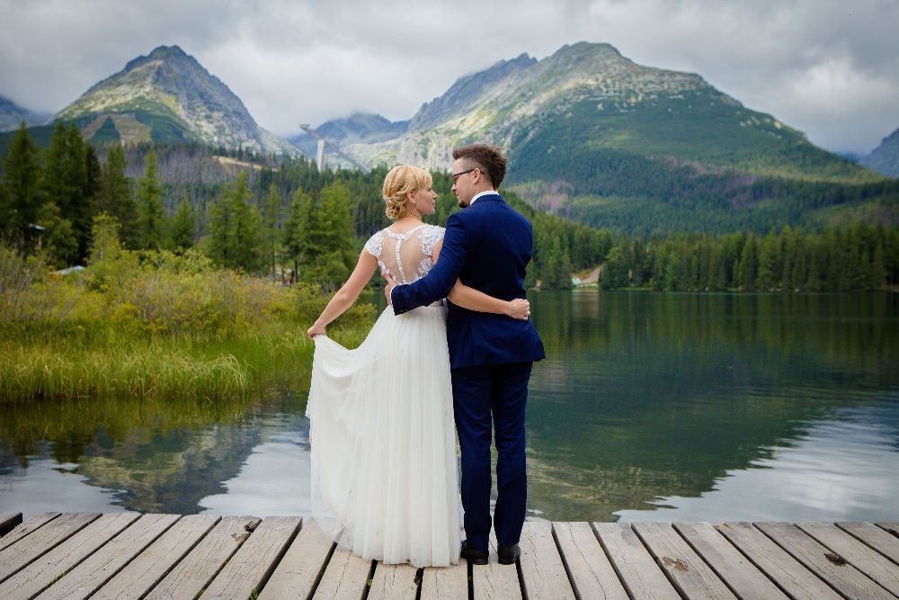 Suknia ślubna ivory XS/S 34/36 koronka tiul