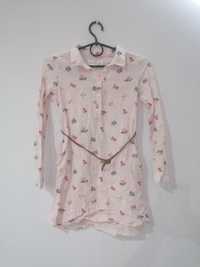 Nowa sukienka koszulowa różowa w kwiaty z paskiem H&M 8/9lat 134cm