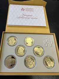 Królewska kolekcja 7 srebrnych monet platerownane złotem SUPER CENA