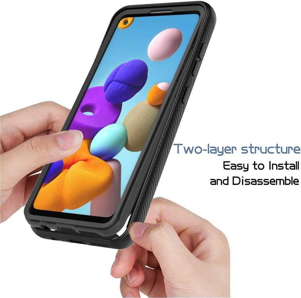 CENHUFO etui 360 do Samsung Galaxy A21s pancerne bezbarwno czarne