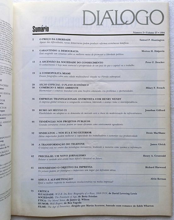 Último número da revista Diálogo da Embaixada dos EUA de 1994