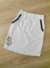 Spódniczka dresowa z kieszeniami biała dolar $ na gumce L